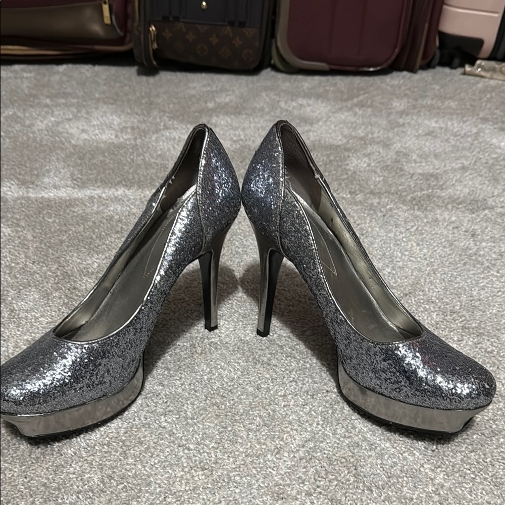 Guess Silver Stiletto Heels with Glitter Finish